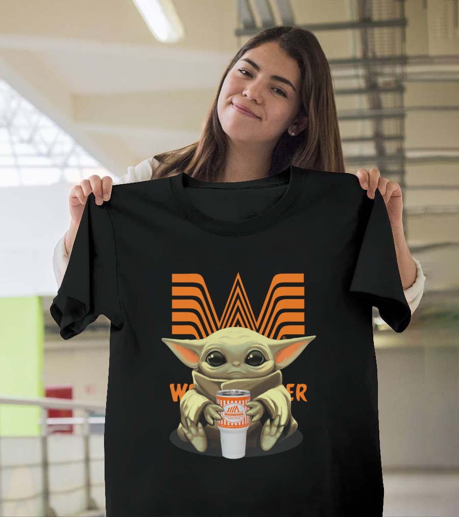 Baby Yoda Holding Whataburger Cup With Iconic Whataburger T-Shirt