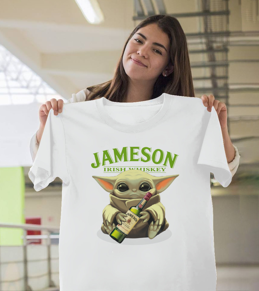 Jameson Irish Whiskey Baby Yoda Holding Whiskey Bottle T-Shirt