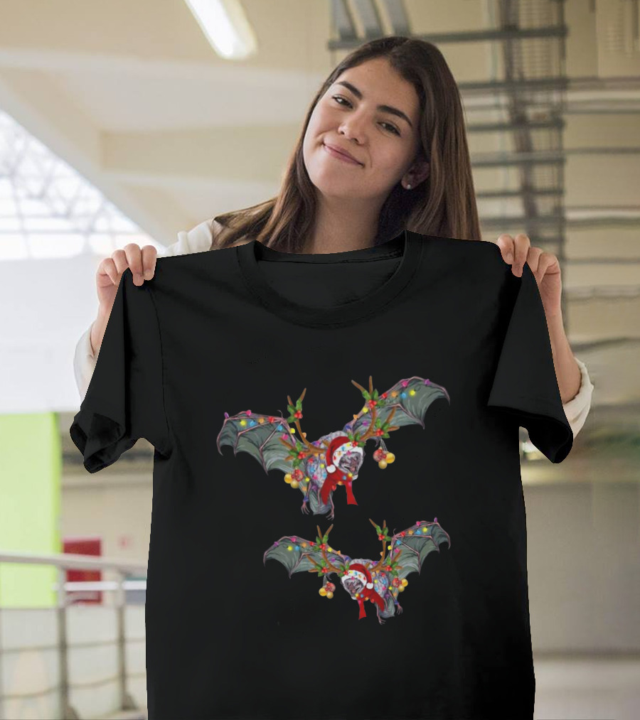Santa Reindeer Bat with Festive Lights T-Shirt