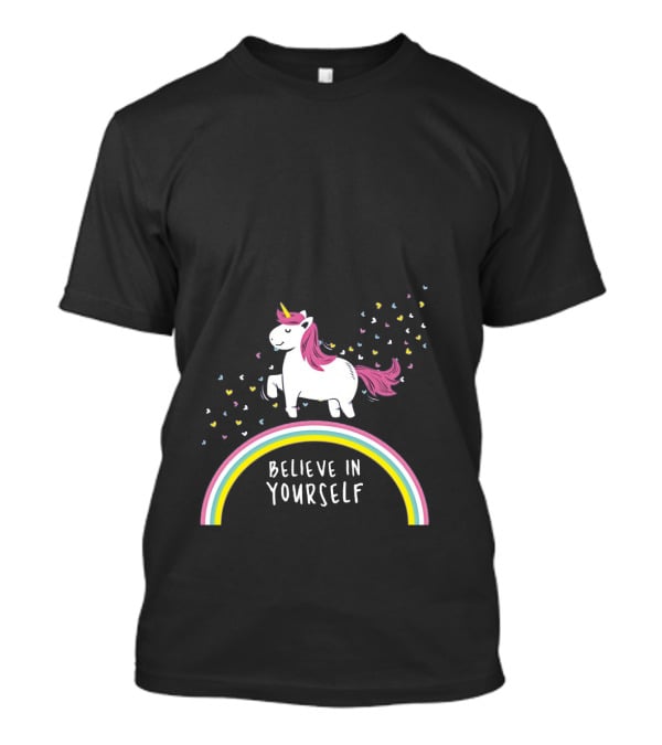 Believe In Yourself Cute Unicorn Rainbow Hearts T-Shirt