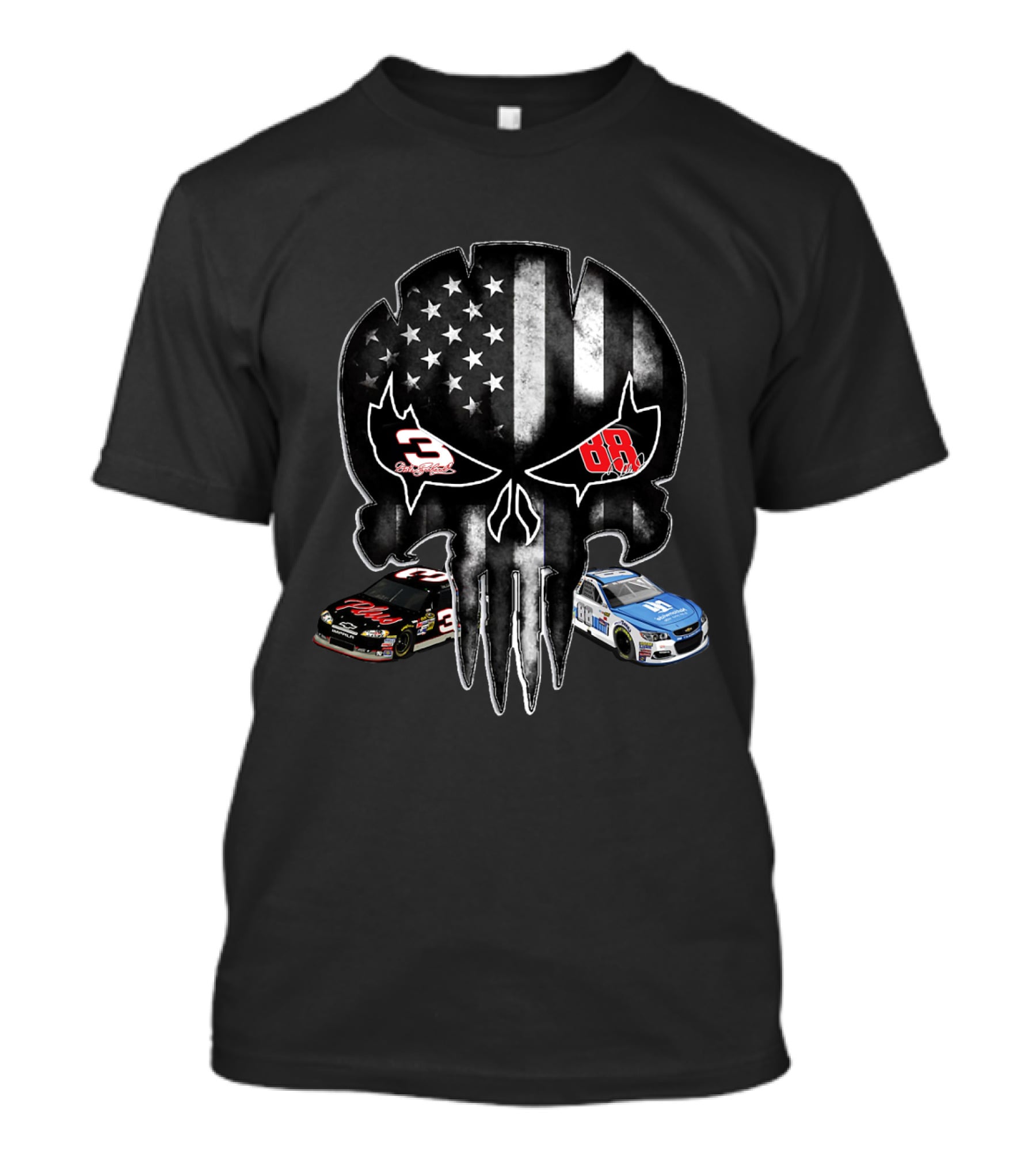Dale Earnhardt 3 Punisher Skull American Flag Racing Cars 88 T-Shirt