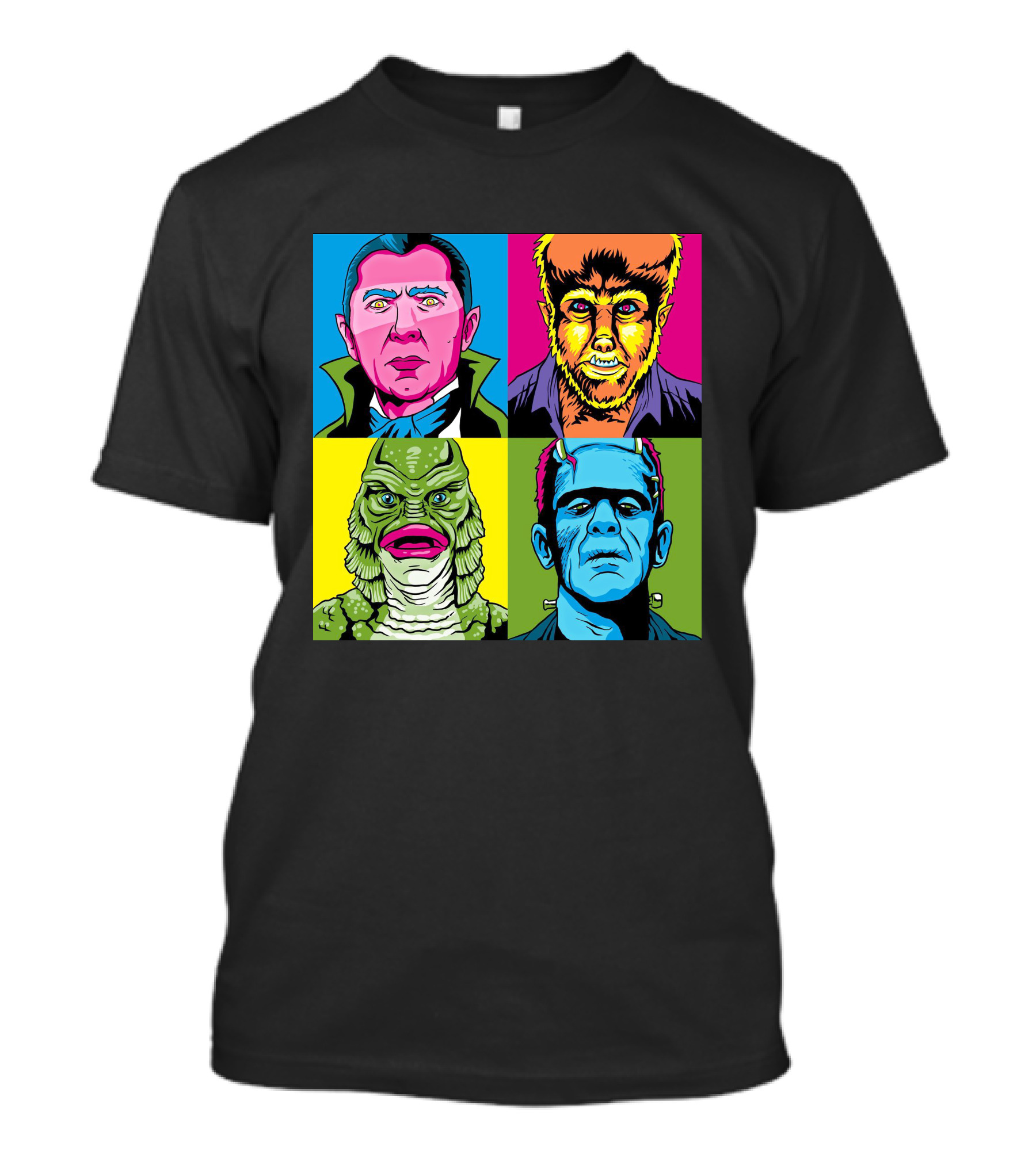 Dracula Frankenstein Wolfman Creature Horror Pop Art Icons T-Shirt