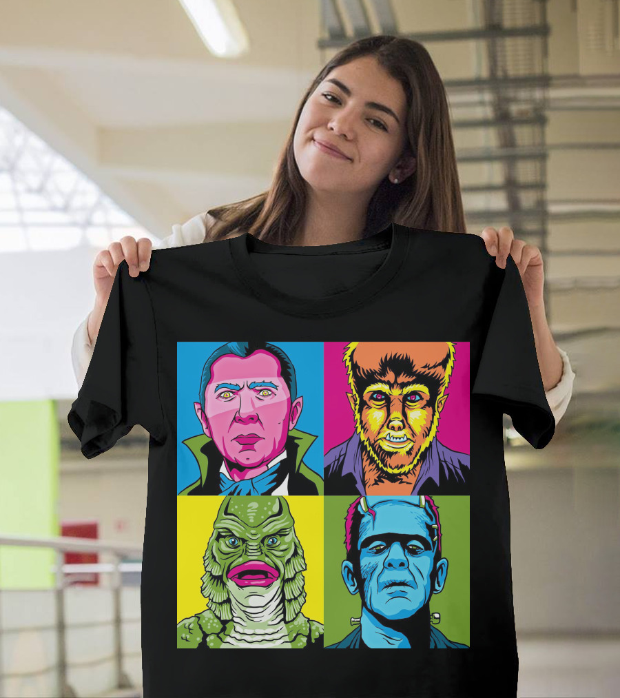 Dracula Frankenstein Wolfman Creature Horror Pop Art Icons T-Shirt