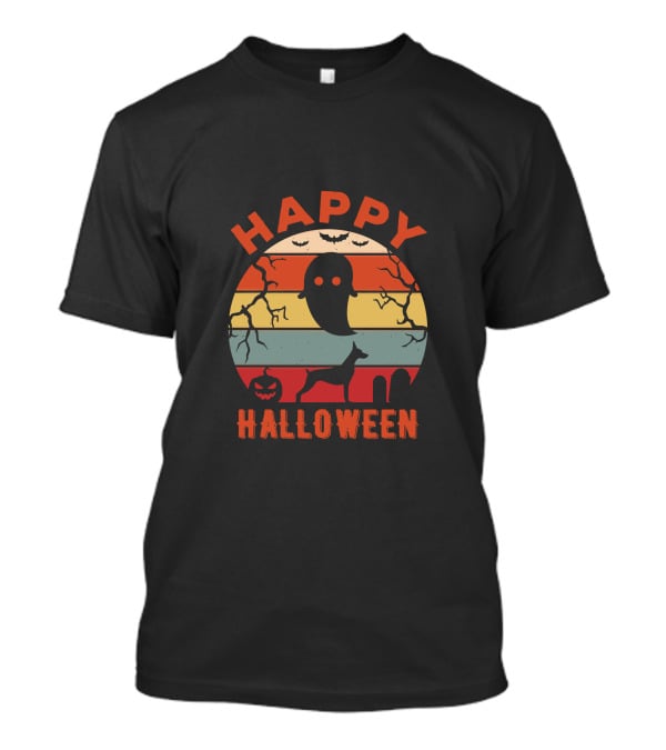 Happy Halloween Ghost Doberman Pumpkin Stripes T-Shirt