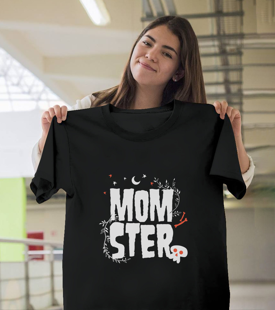 MOMSTER Halloween Mother Monster With Skull Moon And Stars T-Shirt