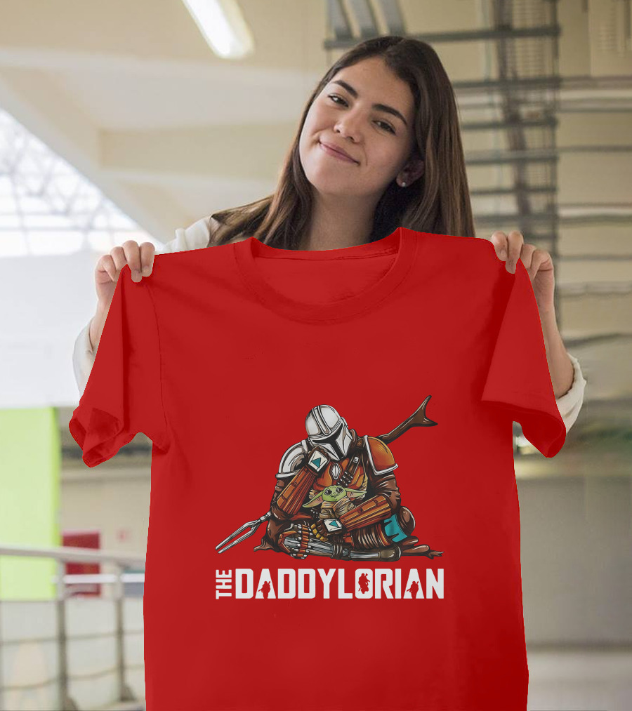The Daddy Lorian Star Wars Mandalorian With Baby Yoda Grogu Hugging T-Shirt