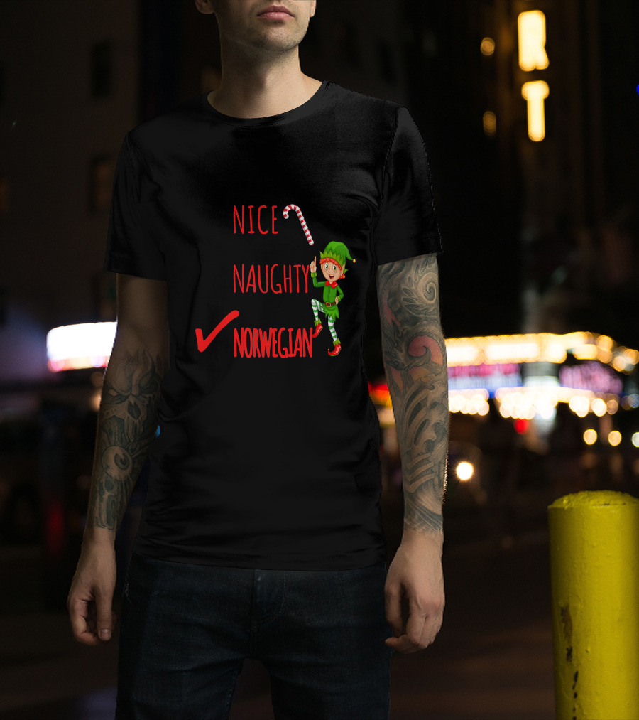 Nice Naughty Norwegian Elf Christmas Checklist T-Shirt