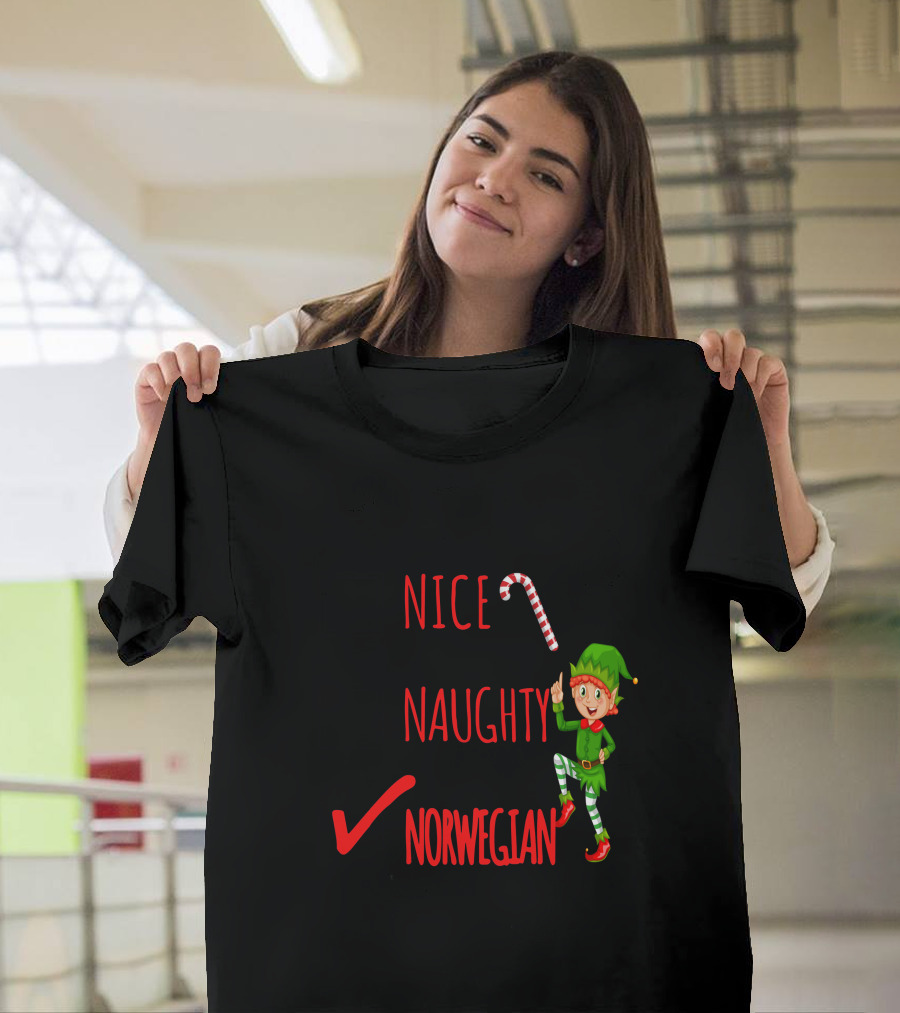 Nice Naughty Norwegian Elf Christmas Checklist T-Shirt