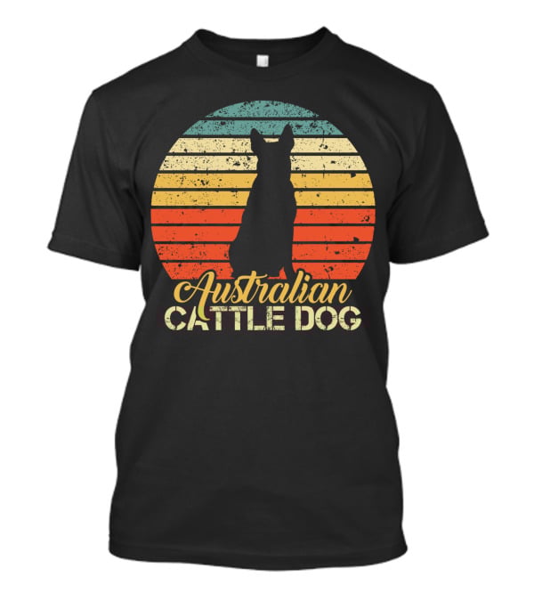 Retro Australian Cattle Dog Silhouette With Vintage Striped Sunset T-Shirt