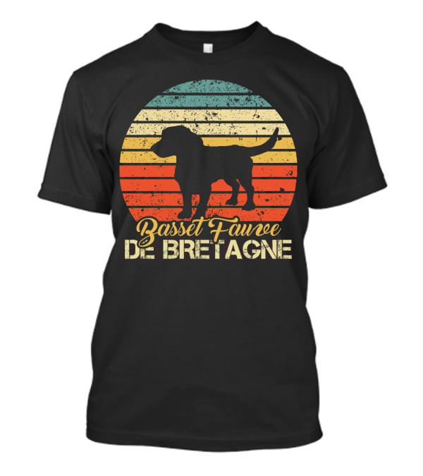 Retro Stripes Basset Fauve De Bretagne Silhouette Vintage T-Shirt