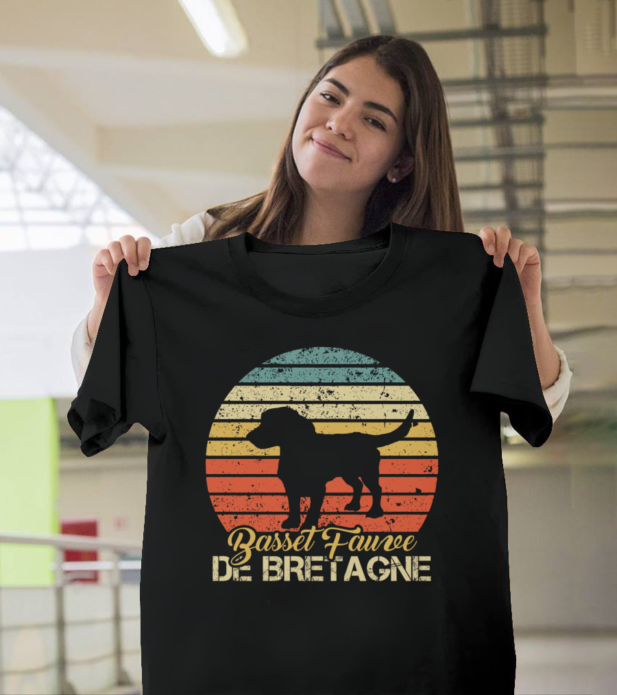 Retro Stripes Basset Fauve De Bretagne Silhouette Vintage T-Shirt