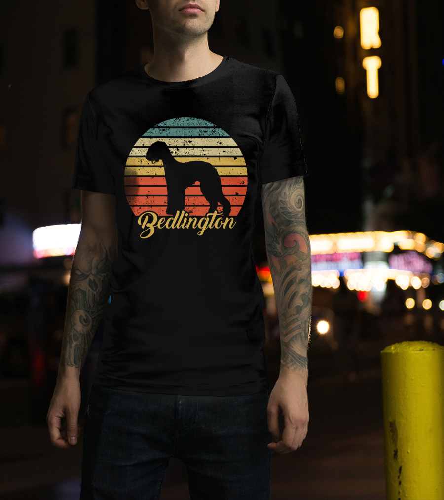 Retro Vintage Bedlington Silhouette Sunset T-Shirt