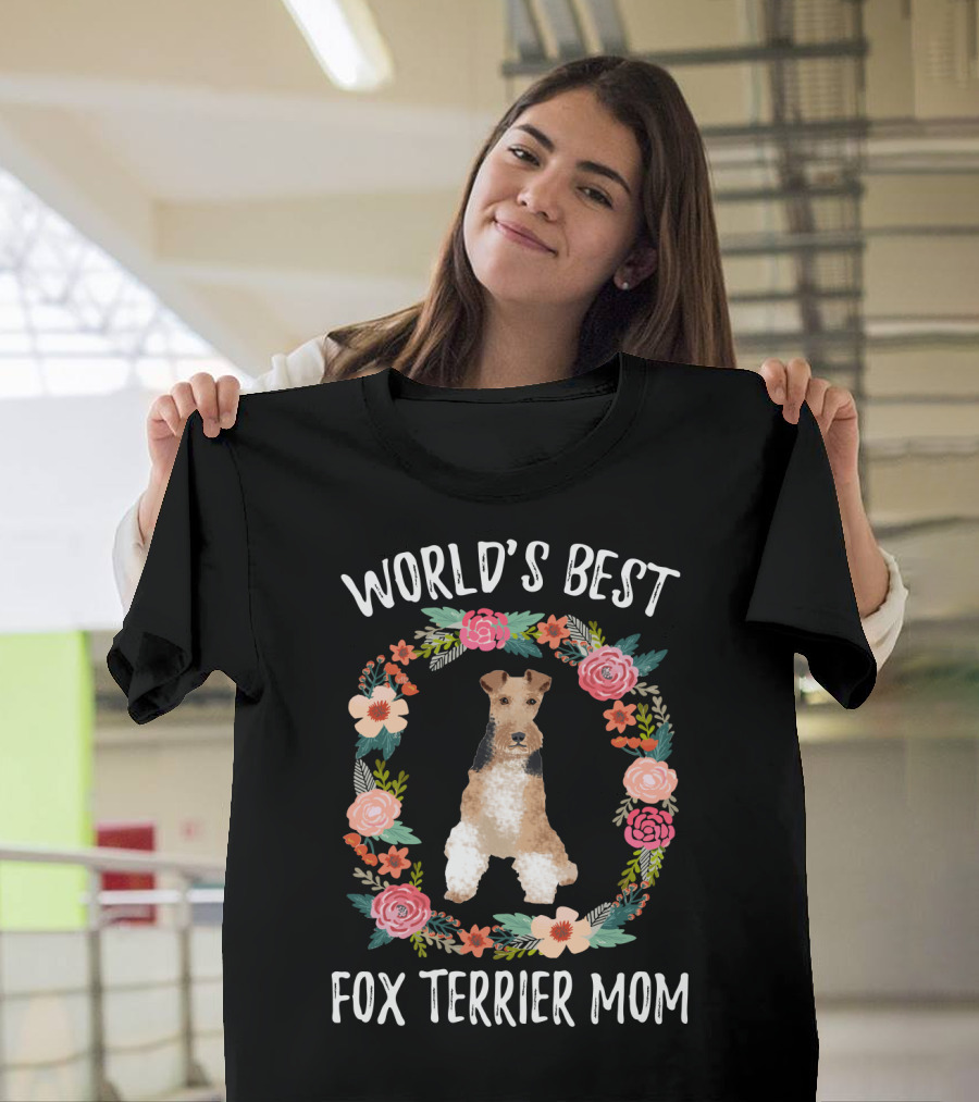 World's Best Fox Terrier Mom Floral Wreath T-Shirt