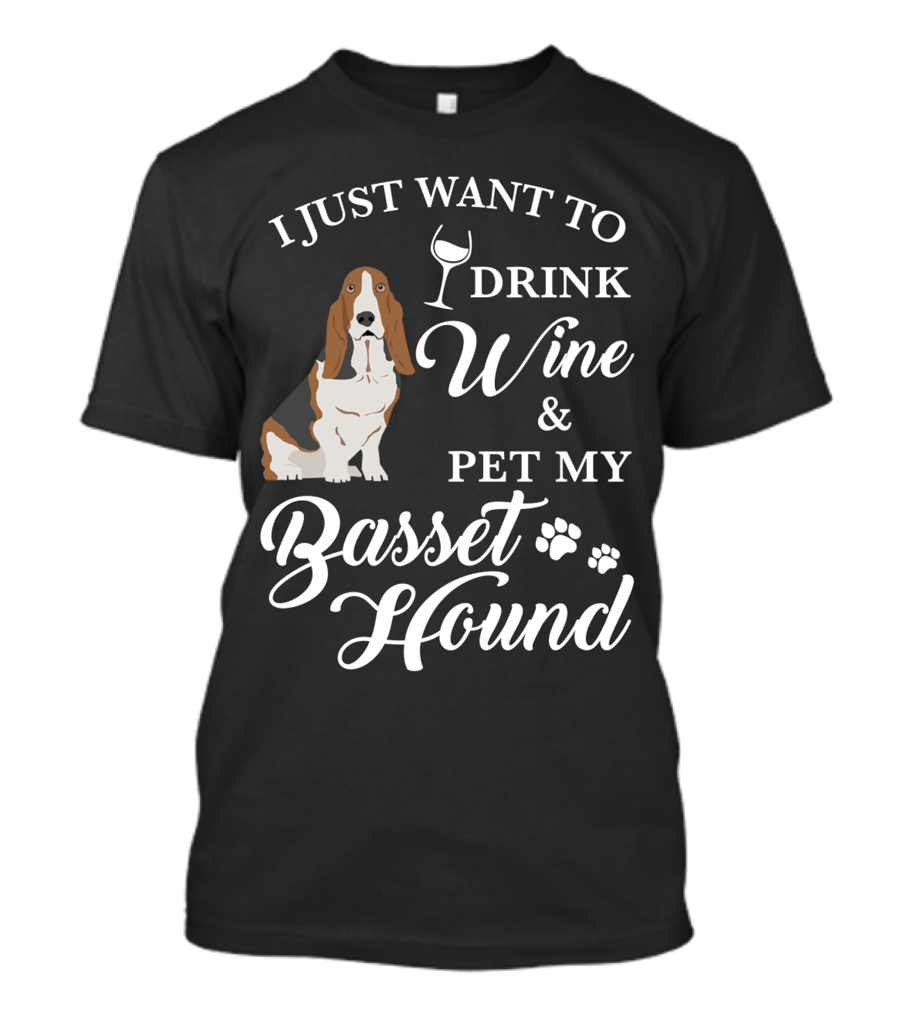I Just Want To Drink Wine And Pet My Basset Hound Paws Icons T-Shirt