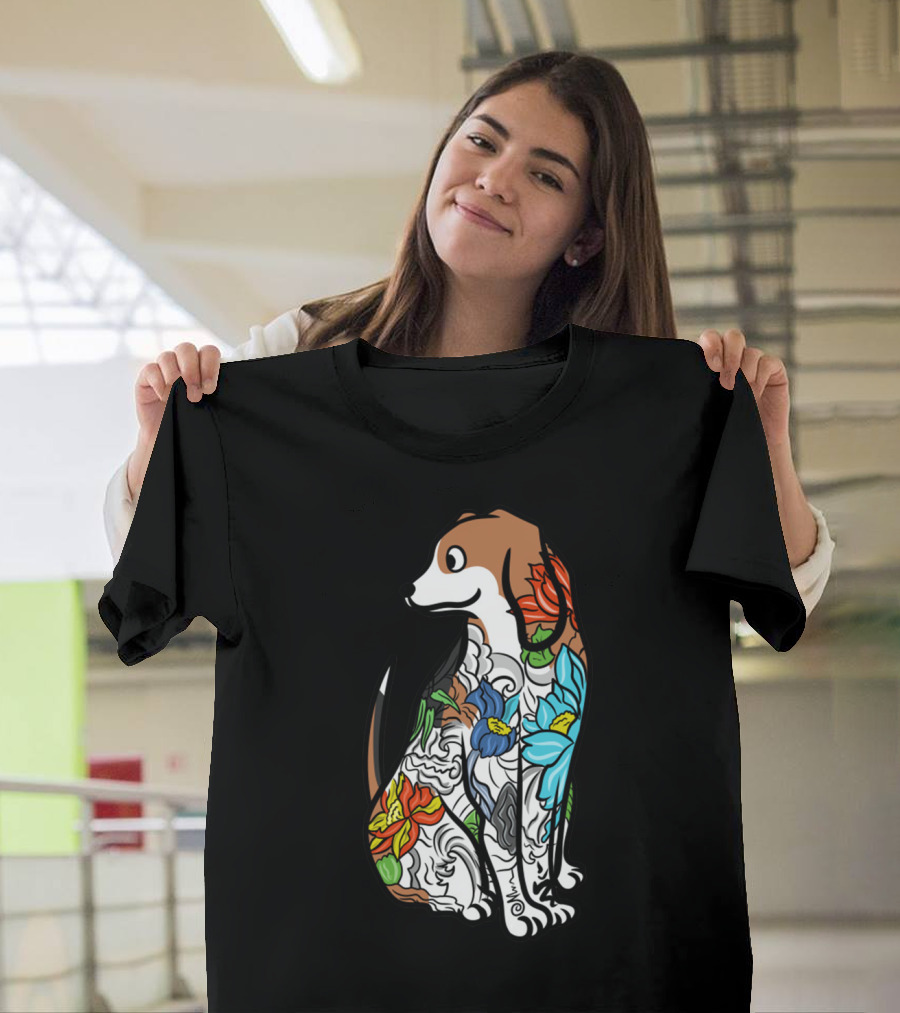 Beagle with Vibrant Floral Tattoo T-Shirt