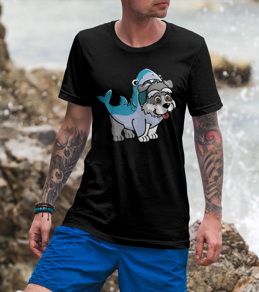 Schnauzer In Shark Costume Playful Cartoon Mashup T-Shirt