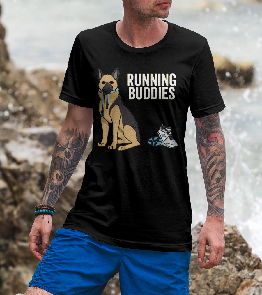 German Shepherd Running Buddies With Shoes And Collar T-Shirt