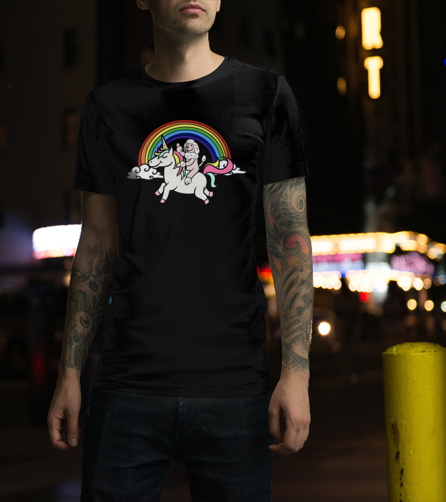 Poodle Riding Unicorn Under Rainbow Clouds T-Shirt