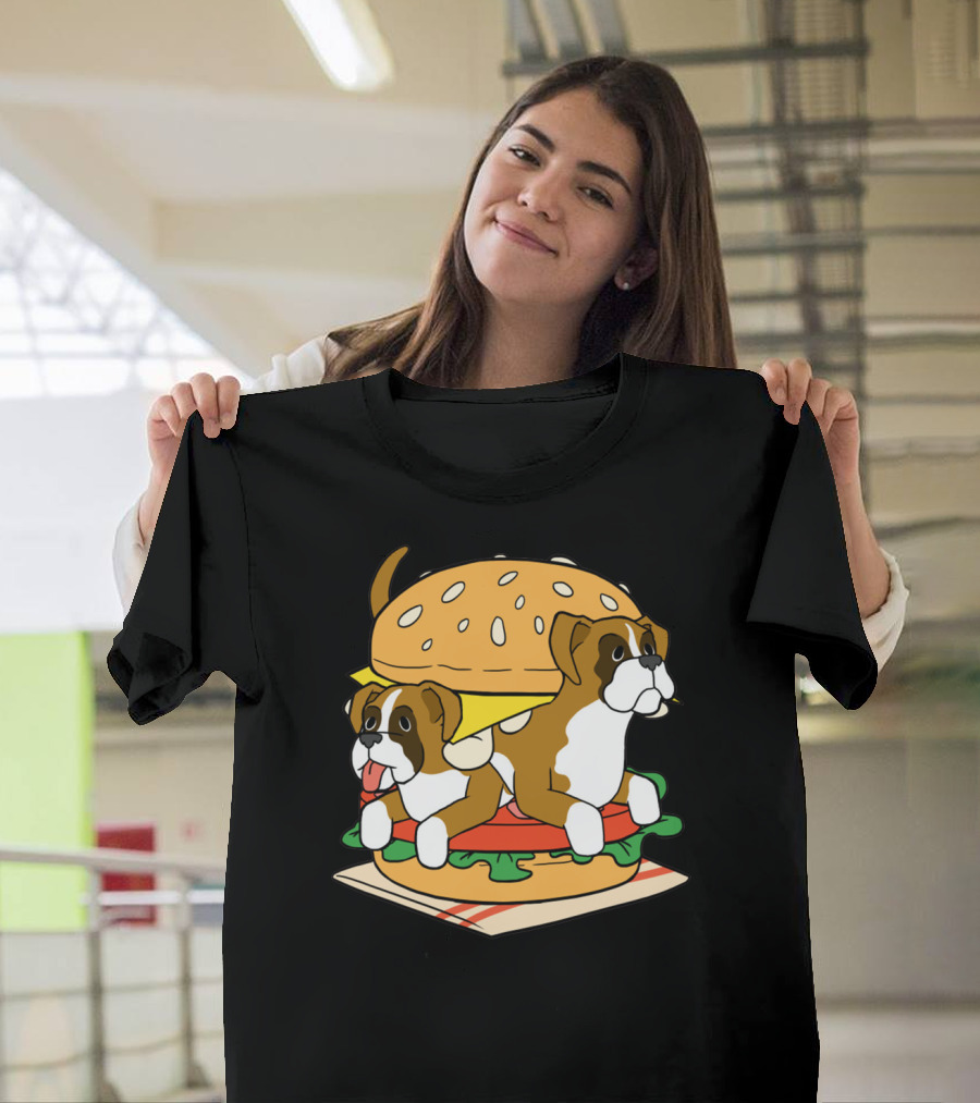 Boxer Dogs Stacked In Cheeseburger Delight T-Shirt