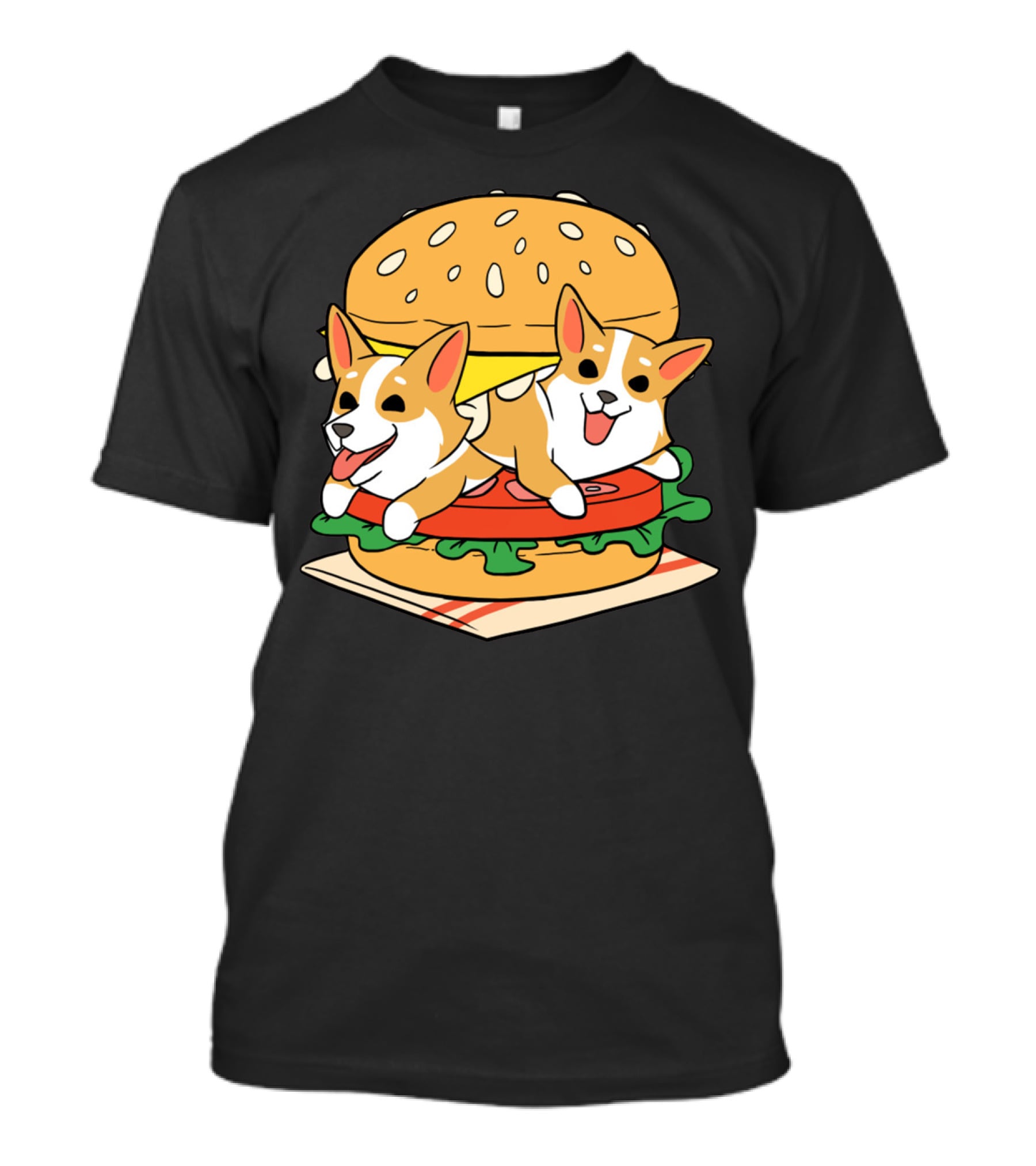 Corgi Burger Delight Double Pup Cheeseburger Fun T-Shirt