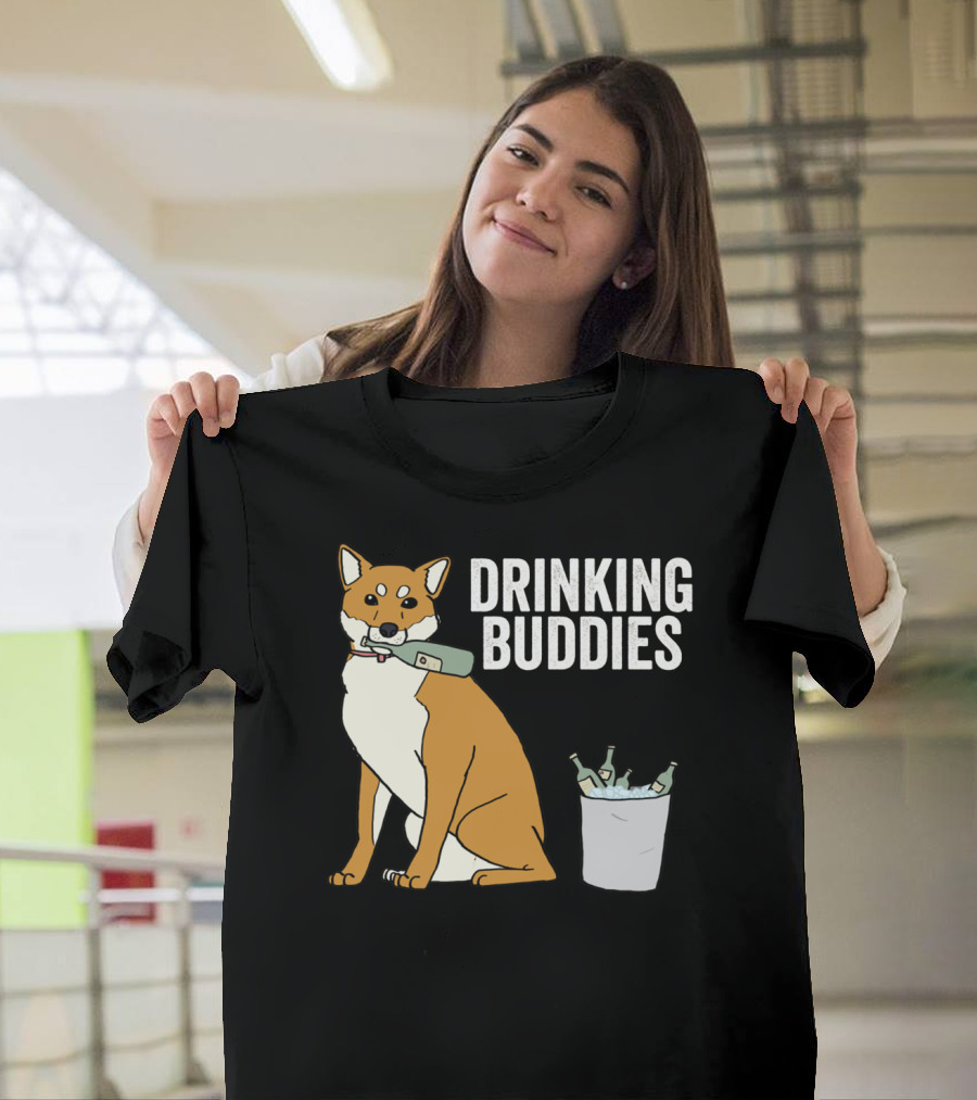 Shiba Inu with Ice Bucket and Bottles Drinking Buddies T-Shirt