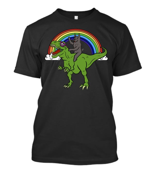 Scottie Dinosaur Cat Riding T-Rex T-Shirt