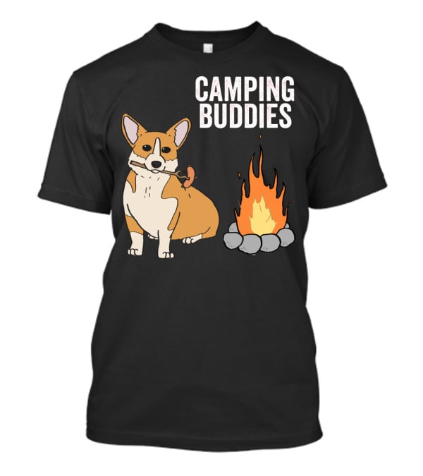 Corgi Roasting Marshmallow By Campfire - Camping Buddies Adventure T-Shirt