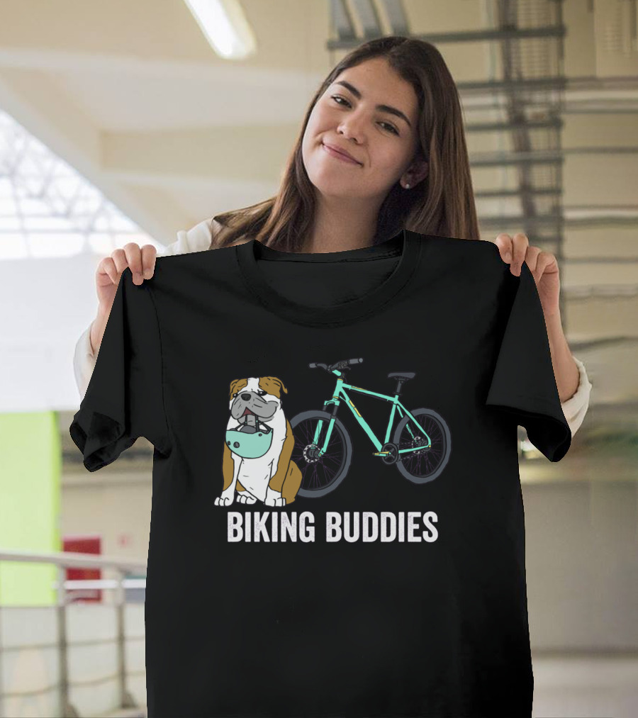 Biking Buddies Bulldog With Helmet And Bicycle T-Shirt
