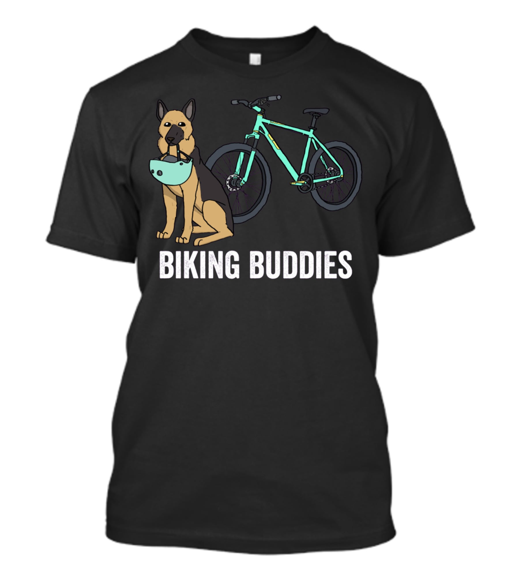 Biking Buddies German Shepherd With Bicycle Helmet And Bike T-Shirt