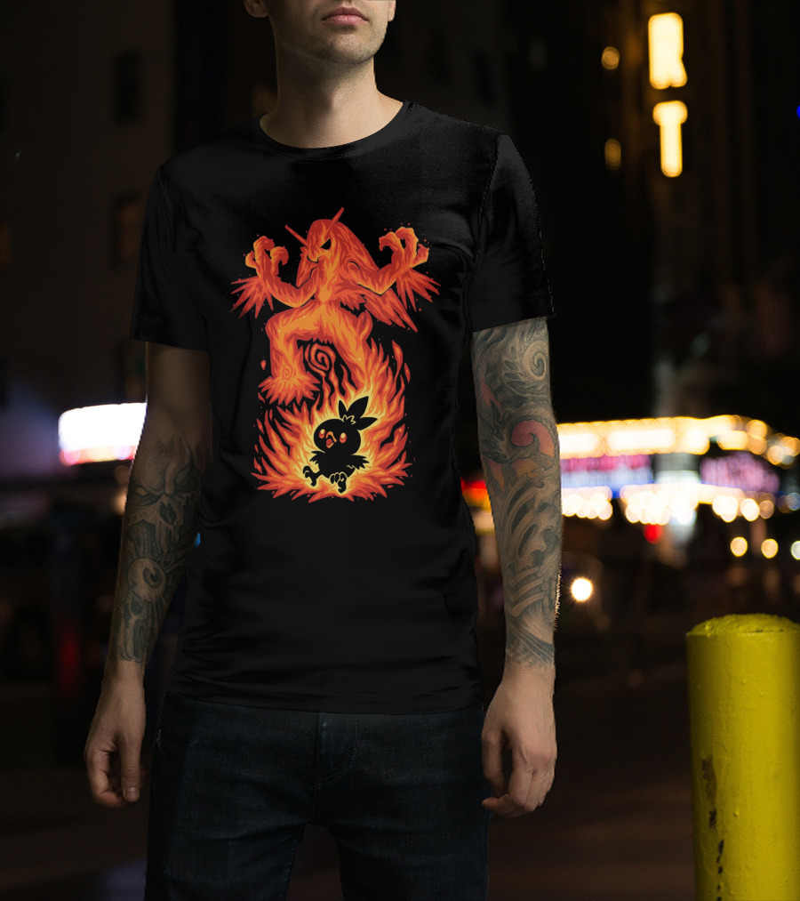 Evolution Pokemon Torchic Blaziken Flames T-Shirt