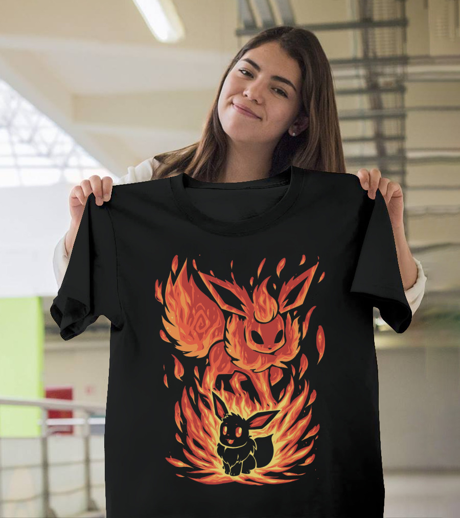 Eevee to Flareon Evolution Fire Transformation Pokemon T-Shirt