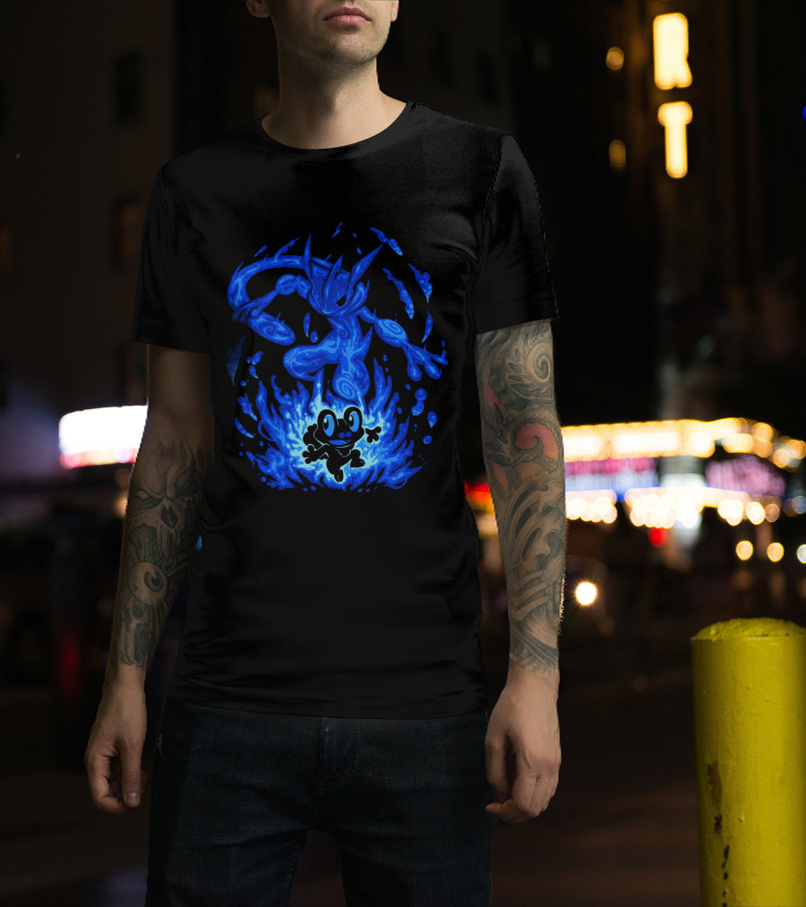 Evolution Pokemon Greninja Froakie Blue Flames T-Shirt