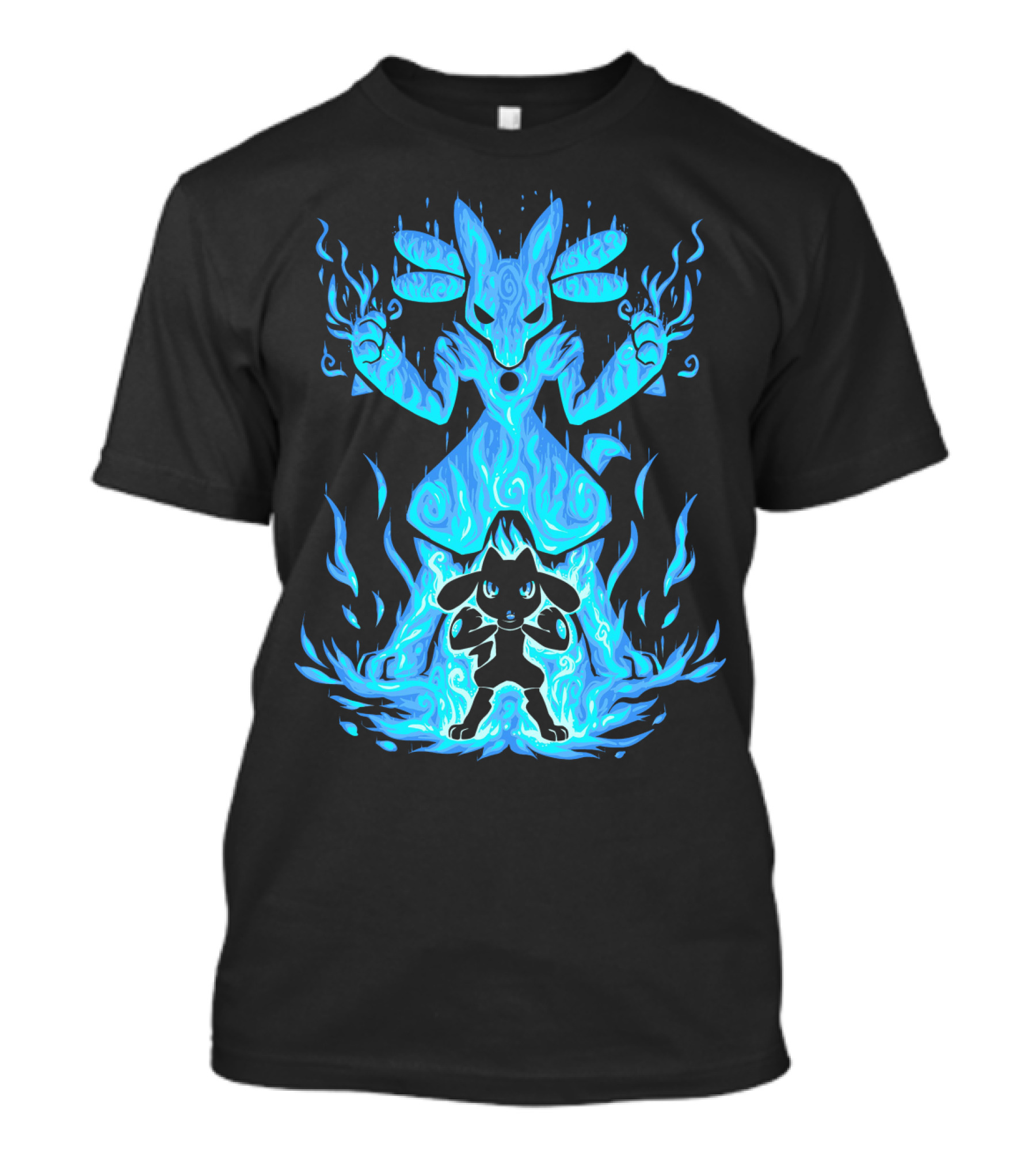 Evolution Pokemon Lucario Riolu Aura Flames T-Shirt