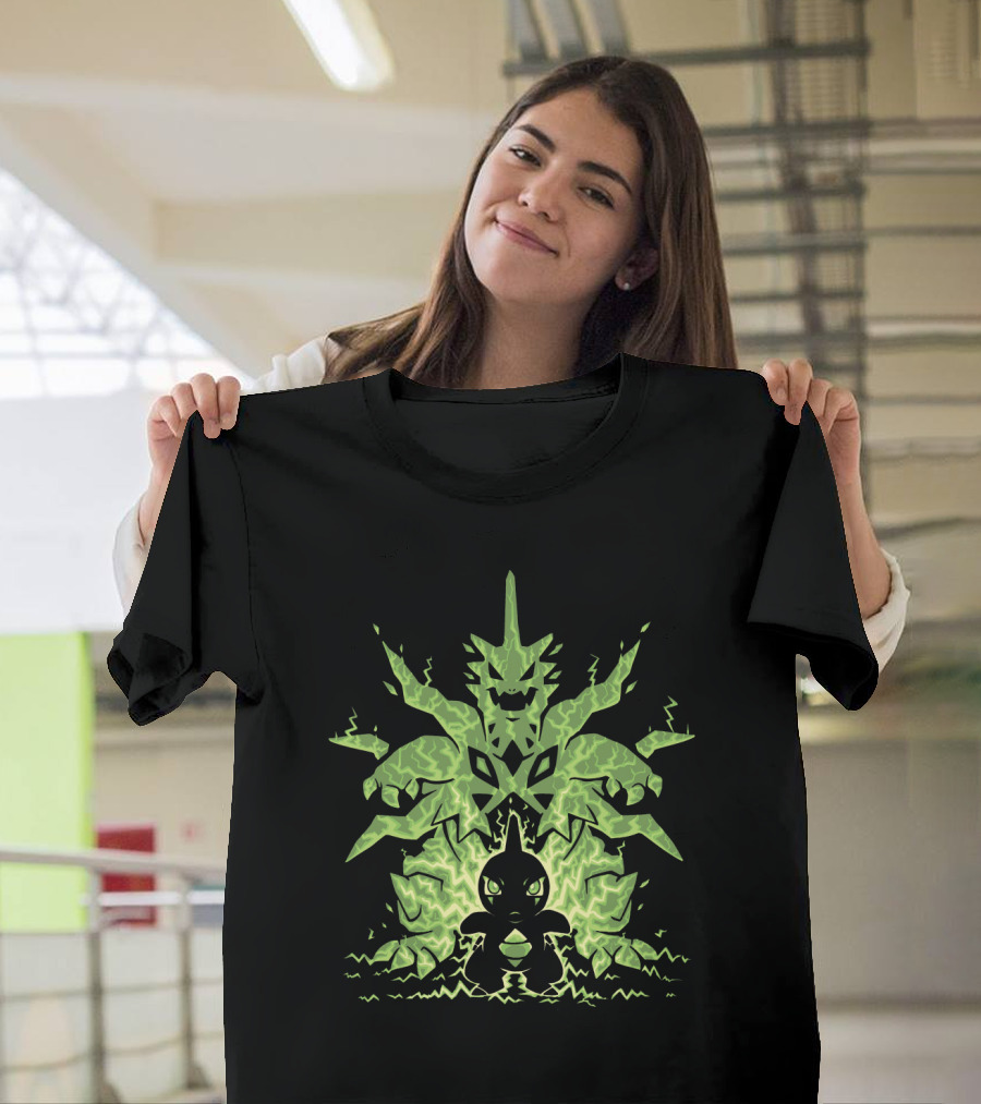 EVOLUTION POKEMON MEGA TYRANITAR LARVITAR LIGHTNING TRANSFORMATION T-Shirt