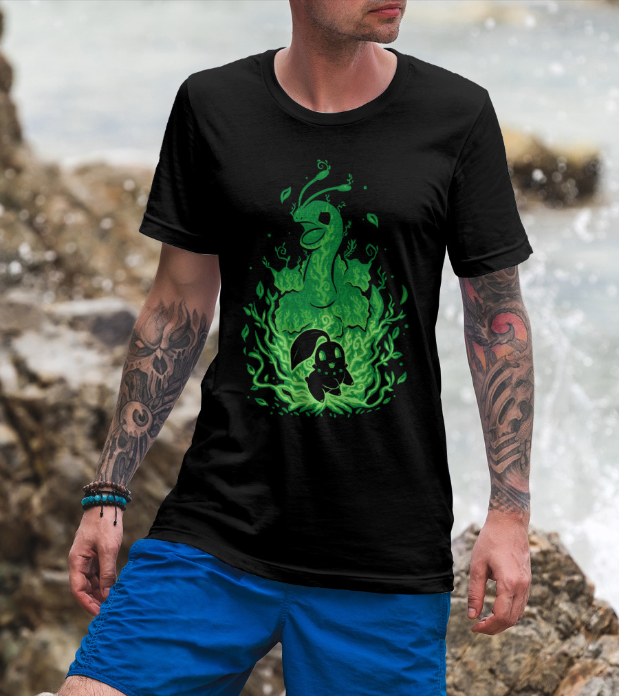 Evolution Pokemon Meganium Chikorita Glowing Green T-Shirt