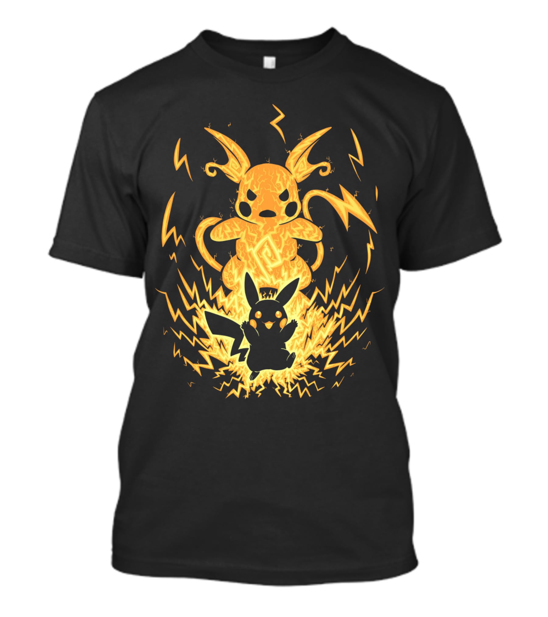 Evolution Pokemon Raichu With Pikachu And Lightning Background T-Shirt