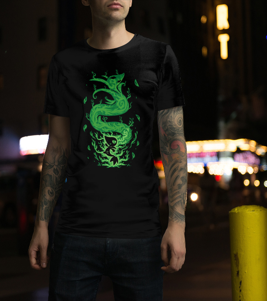 Evolution Pokemon Serperior Coiled Green Flames With Leaves T-Shirt
