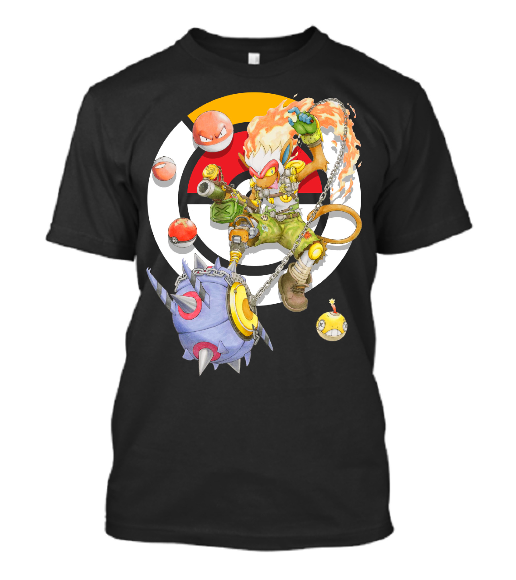 Pokemon X Overwatch Infernape And Junkrat Mashup With Pokeballs And Team Emblem T-Shirt