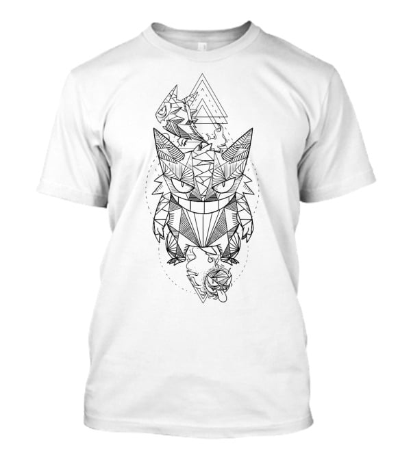 Geometric Gengar Line Art Pokémon Triangular T-Shirt