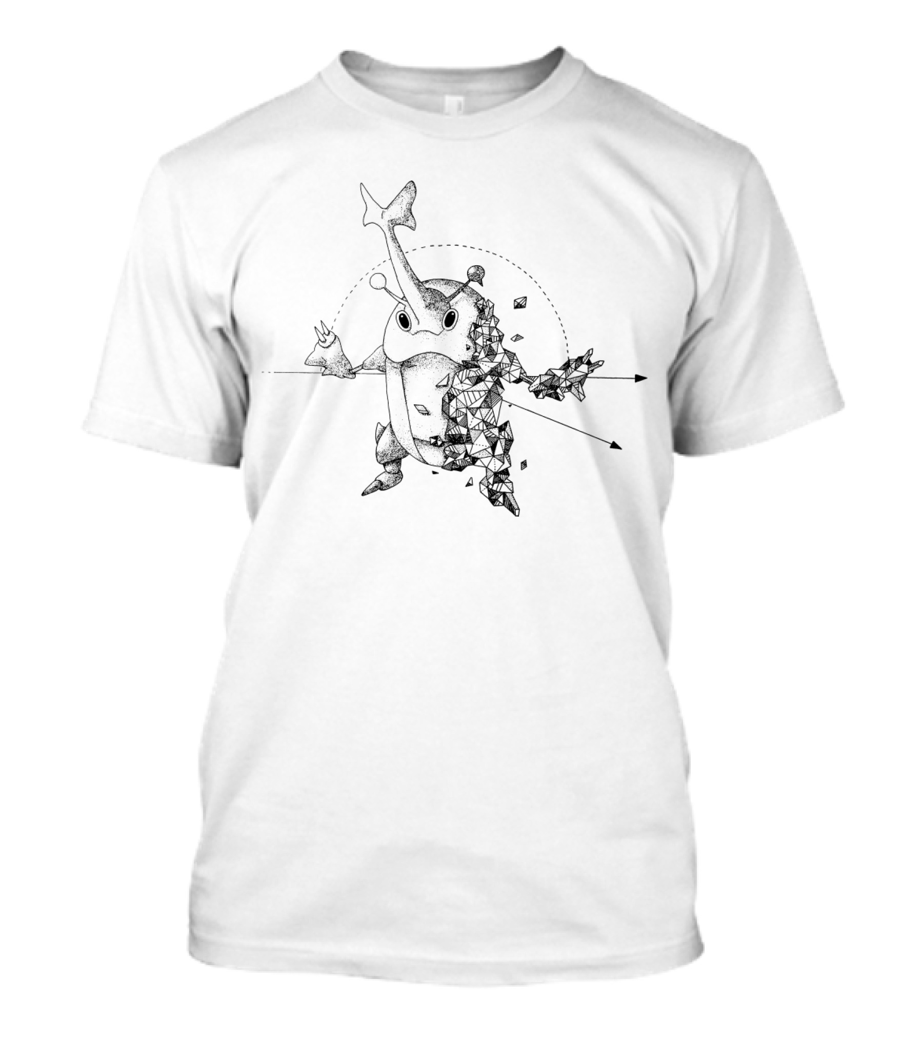 Geometric Pokemon Heracross Illustration Featuring Symmetrical Patterns And Dynamic Linework T-Shirt