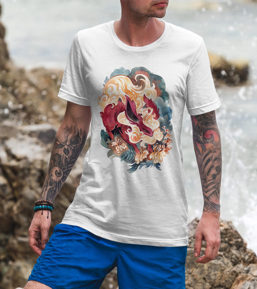 Watercolor Pokemon Flareon Smoke And Flames T-Shirt