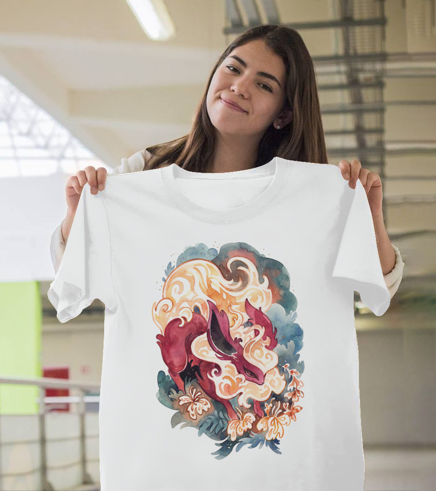 Watercolor Pokemon Flareon Smoke And Flames T-Shirt