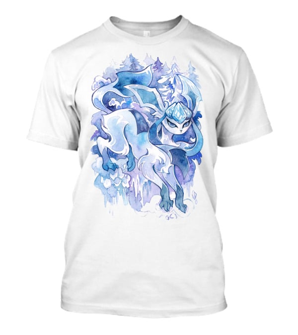 Watercolor Pokemon Glaceon Snowy Forest Background T-Shirt