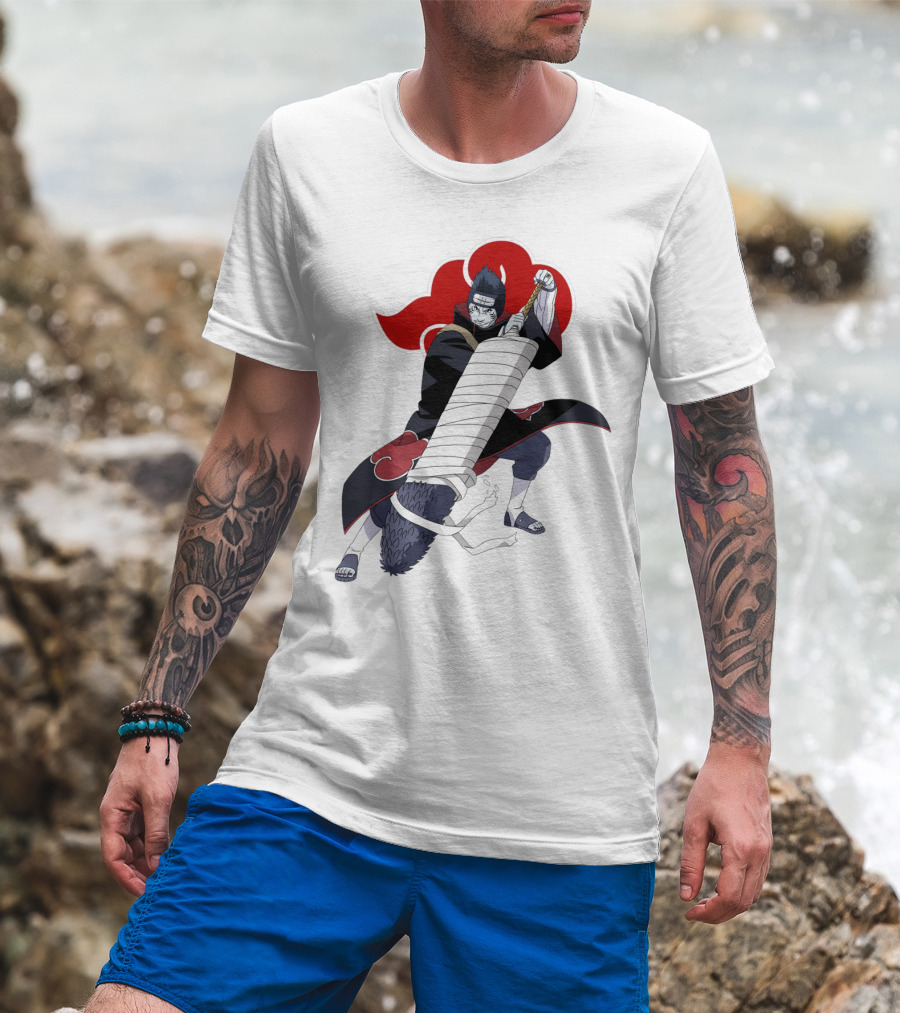 Kisame Hoshigaki Akatsuki Member Wielding Samehada With Red Cloud T-Shirt
