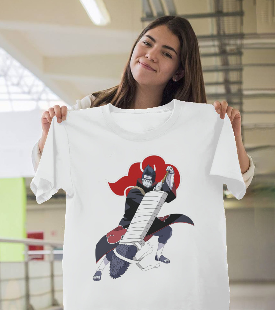 Kisame Hoshigaki Akatsuki Member Wielding Samehada with Red Cloud T-Shirt