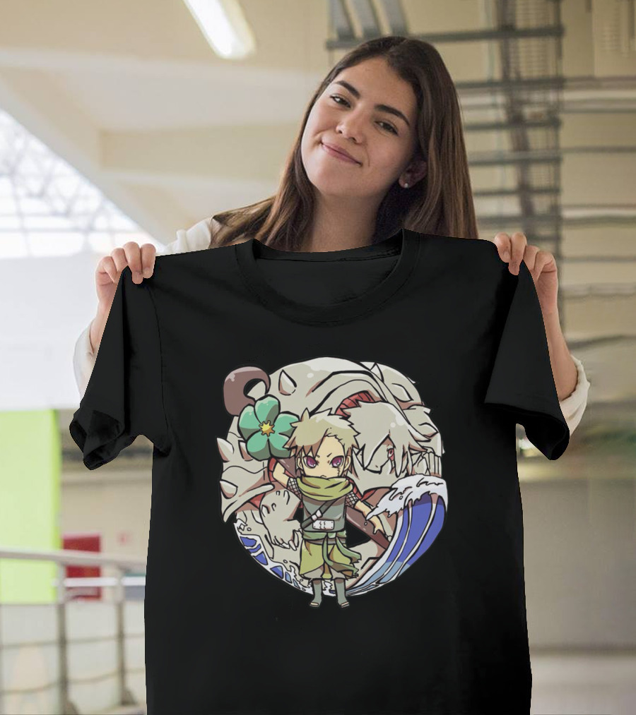 Katarachi Chibi Ninja and Beast with Flower and Wave T-Shirt