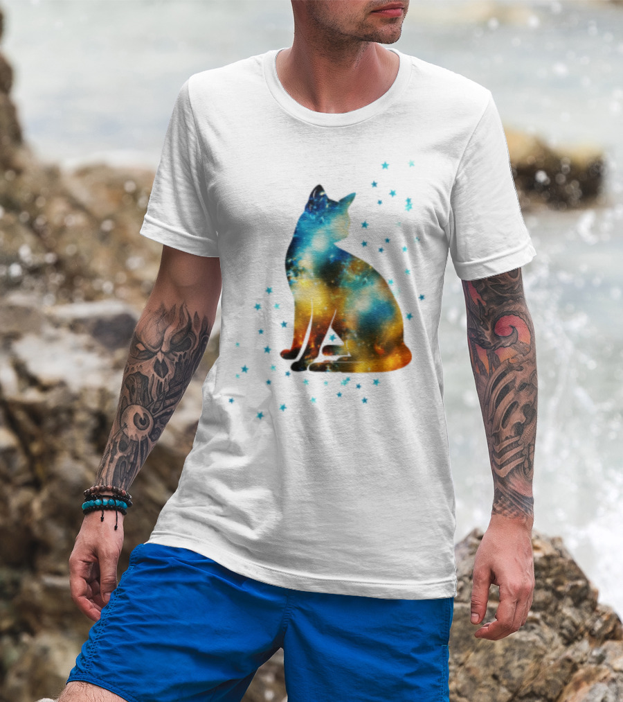 Galaxy Kitty Celestial Cat With Cosmic Stars T-Shirt