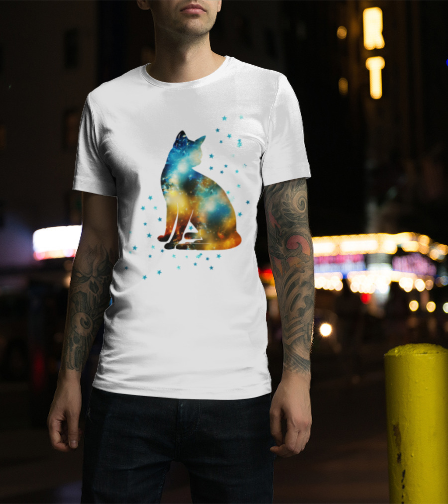 Galaxy Kitty Celestial Cat With Cosmic Stars T-Shirt