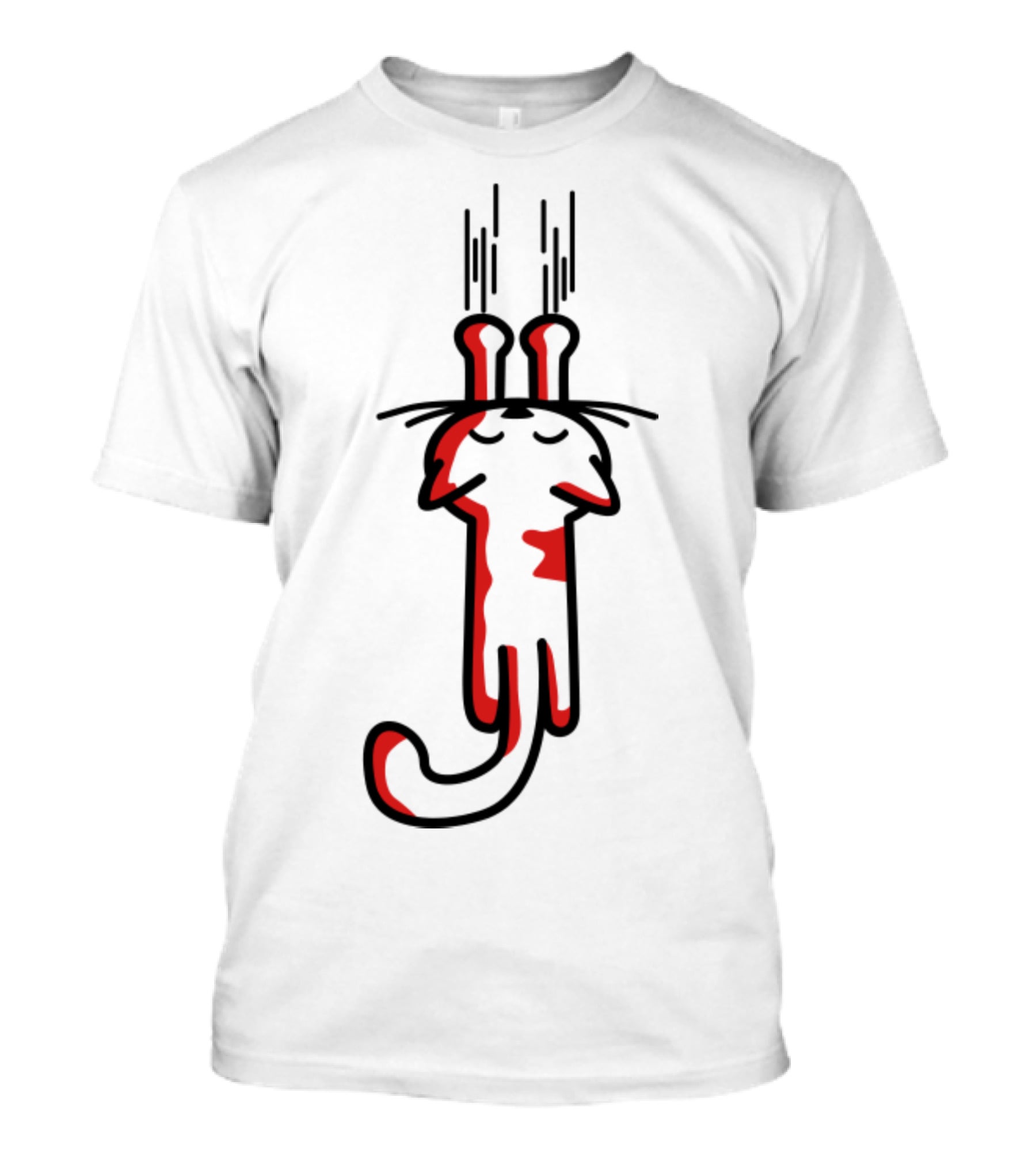 Minimalist Red And White Cartoon Cat With Long Ears Design From 'My Kitty Cats T-Shirt