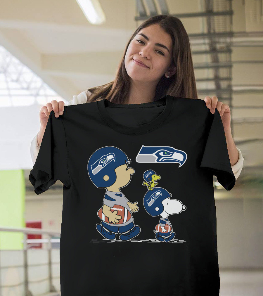 Christmas Peanuts Cute Football Seahawks Snoopy Woodstock T-Shirt